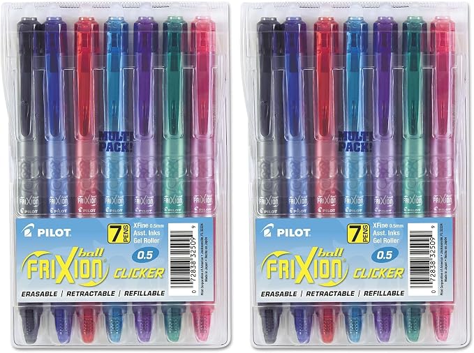 PILOT FriXion Clicker Erasable, Refillable & Retractable Gel Ink Pens Extra Fine Point 0.5mm, Erasable Pens, Multicolor Inks, 14-Pack