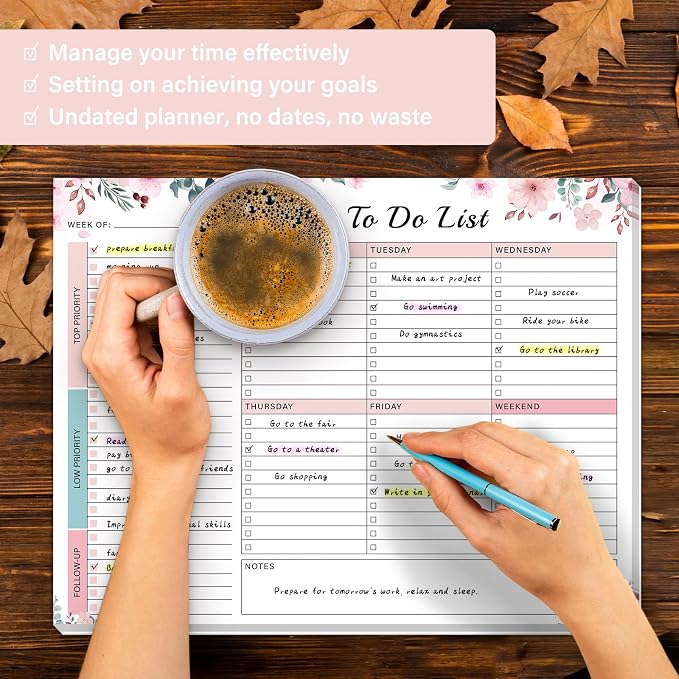 Weekly To Do List Notepad - 52 Undated Glue Bound Tear-Off Sheets (8.5"x11") for Desk Planning | Home, Work & School Organization Pad for Women & Men (Pink)