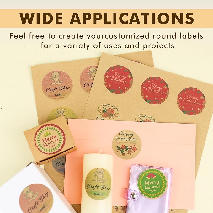 Koala Kraft Brown Round Labels 2 Inch, Printable Circle Stickers for Inkjet and Laser Printers, 300 Labels for Logo, Jar