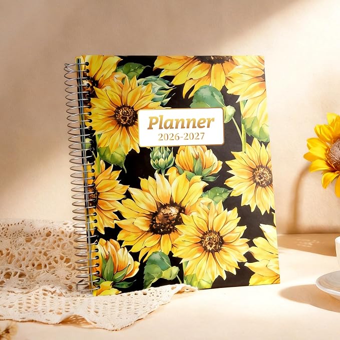 CAGIE Planner 2026-2027 18 Month July 2026-Dec 2027 Hourly Daily Calendar Weekly Monthly Planners Hardcover Large Yearly Agenda with Stickers Tabs for Women Work Mom, 8.5 x 11, Sunflower