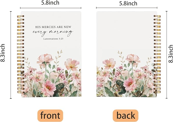 Christian Notebook for Women, Christian Gifts Journal, Prayer Journal for Women, Bible Journaling Notebook, Lamentations 3:23 His Mercies Are New Every Morning Floral Notebook 5.5x8.3