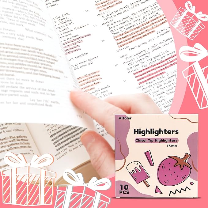 Vitoler Highlighters Assorted Colors,10pcs Cute Pastel for Office School | Aesthetic,long lasting ,high quality,no smudge for bible study,books,journal,writing