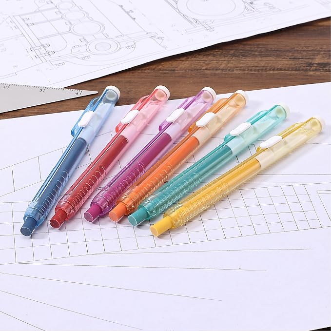 Mr. Pen- Retractable Mechanical Eraser Pens, 6 Pack, Vintage Colors | Latex-Free Precision Pencil Erasers for Artists, Students, Drawing, Sketching & Drafting