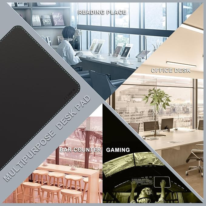 CENNBIE Leather Desk Mat - 31.4" x 19.6" Computer Desk Pad (Black) | Premium stitched edges resist wear. Easy to clean. Protects desk from spills, stains ,scratches. Smooth glide. Office & home.