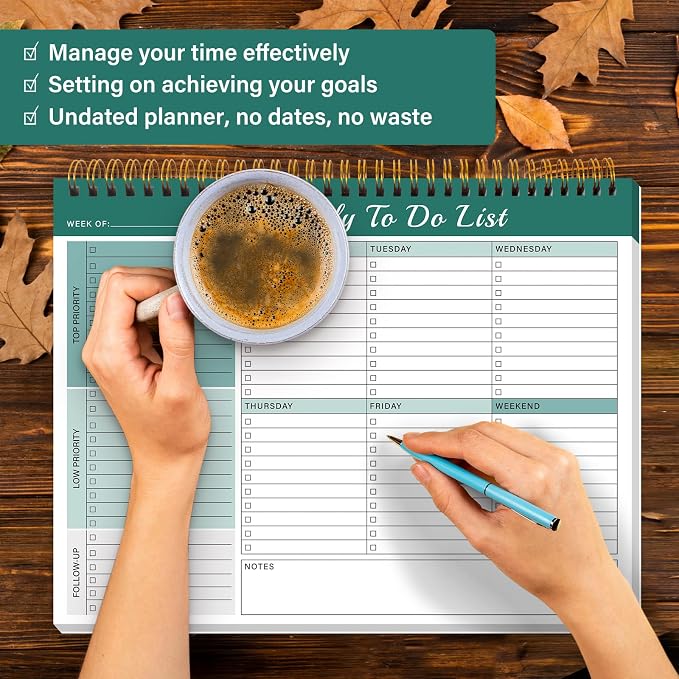 Weekly To Do List Notepad with 52 Undated Sheets(8.5"×11")- Weekly Desk Planner Pad with Spiral Binding for Women & Man, Office, School and Home Personal Organizer