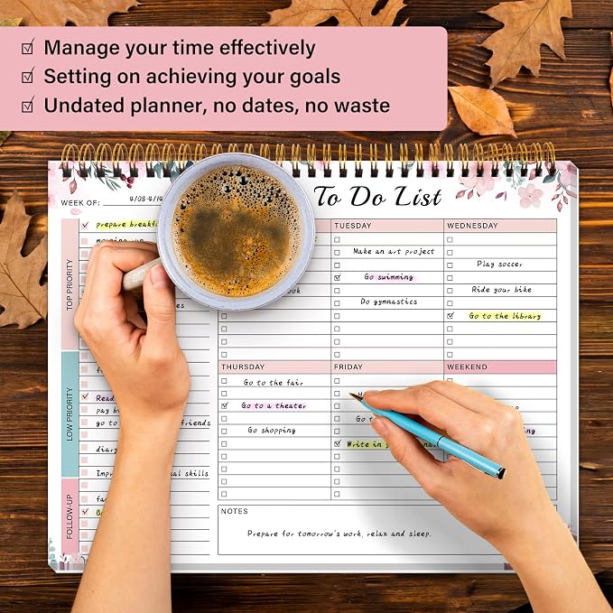 Weekly To Do List Notepad with 52 Undated Sheets(8.5"×11")- Weekly Desk Planner Pad with Spiral Binding for Women & Man, Office, School and Home Personal Organizer
