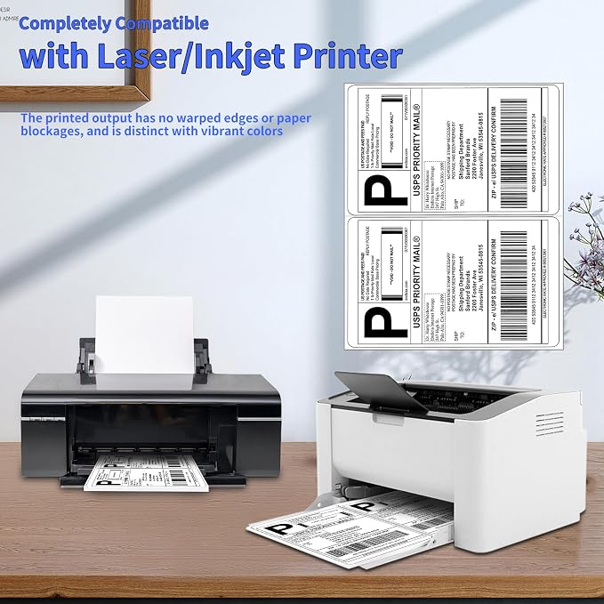 White Shipping Labels, 5.5" x 8.5", 25 Sheets (50 Labels), Matte Finish, Paper Material, 25 Count