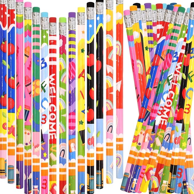 Fancy Land School Pencils 50 Pcs Welcome Back to School Wooden Pencil with Eraser First Day Classroom Teacher Award Kids Students Prize