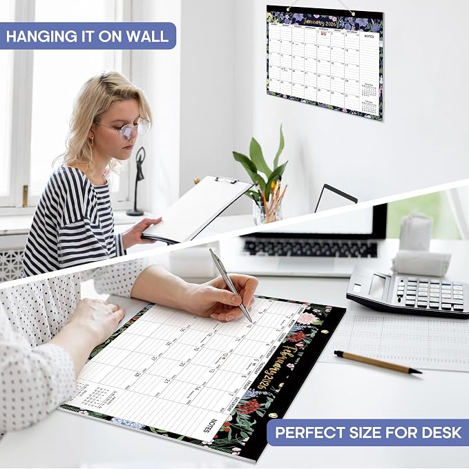 Desk Calendar 2026-2027, 18-Month Calendar, Large 17" x 12" Monthly Desktop & Wall Calendar for Home & Office - Midnight Garden