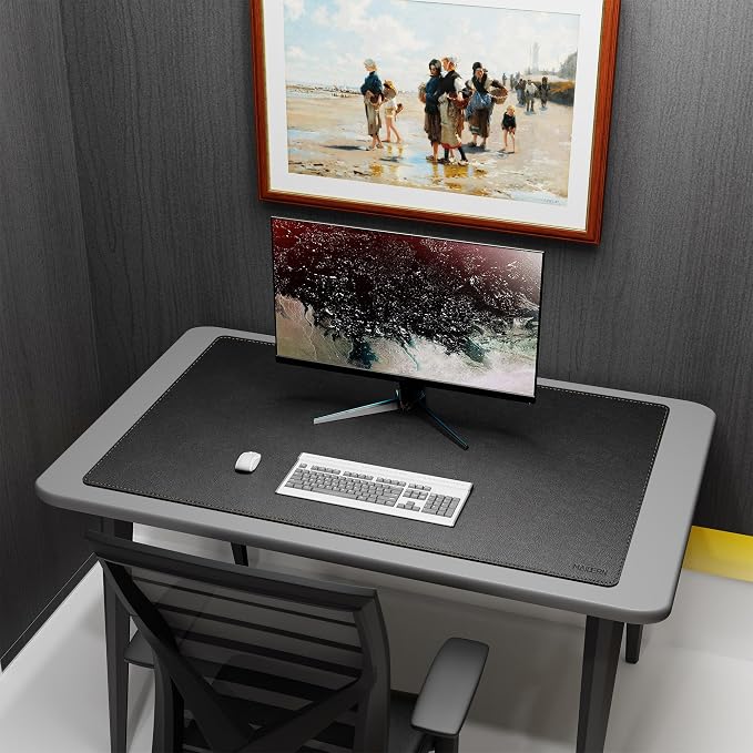 MAIDERN 43.3”x 27.5” Leather Desk Pad, Large Desk Mat, Reversible Cork & Leather Large Mouse pad for Desk, Waterproof Computer Desk Pad for Gaming Home Office (Black)