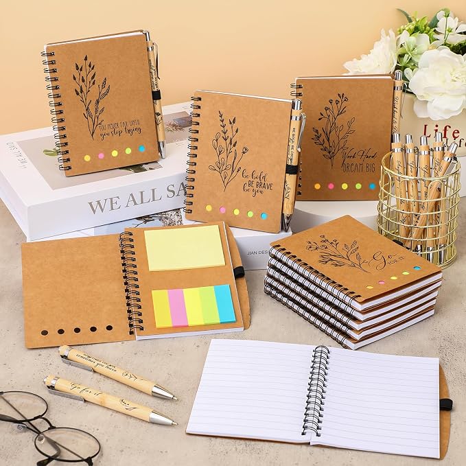Watersay 10 Set First Day of School Gift for Teacher Students Bulk Inspirational Notebooks with Thank You Pens Back to School Employee Coworkers Staff Appreciation Gifts (Boho Froal)