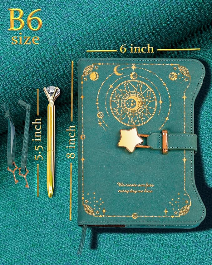 Hoci Poci Diary with Lock and Keys for Girls Gift Ideas, 360 Pages Journal | Elegant Gift Box for Teen Girls, B6 Kraft Pages Refillable Notebook with Pen and Bookmark for Writing, Astro Turquoise