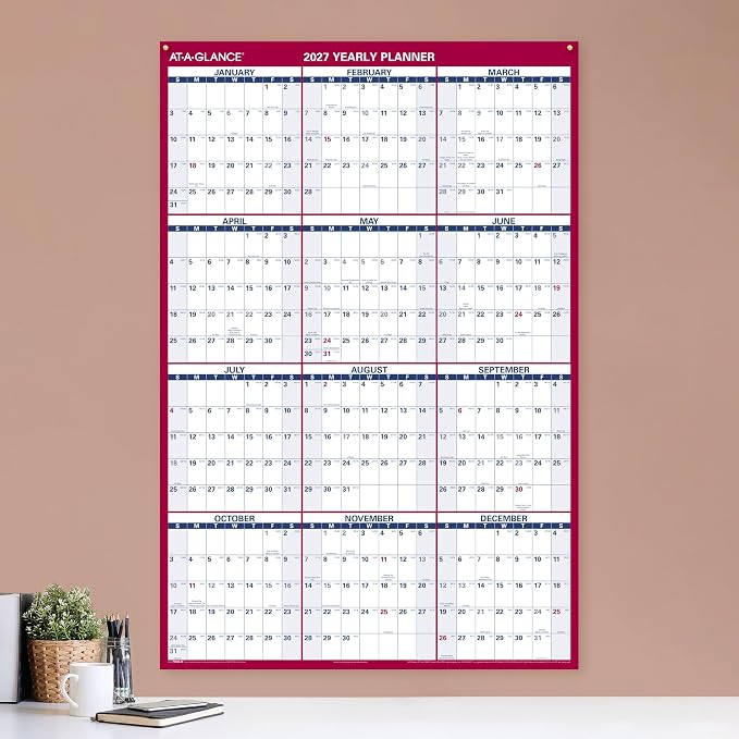 AT-A-GLANCE 2027 Erasable Calendar, Dry Erase Wall Planner, 48" x 32", Vertical-Horizontal, Reversible (PM3262827)