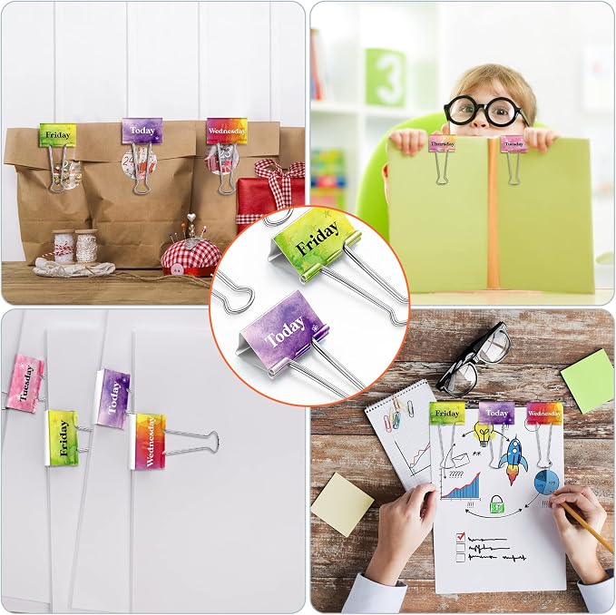 Tenare 6 Pack 2 Inch Teacher Binder Clips, Classroom Paper Organizer | Includes Monday, Tuesday, Friday ,Wednesday, Thursday and Today for Classroom Management Paper Sorting-School Office Supplies