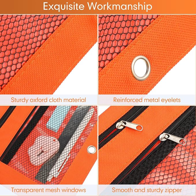 Leelosp 48 Pack Pencil Pouch for 3 Ring Binder Mesh Zipper Pencil Case Bags Binder Pouches Bulk for School Writing Utensils Storage Supplies (Vivid Colors)