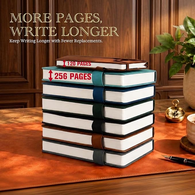 Lined Notebook Journal for Men Women, College Ruled Notebook, Hardcover Leather Journal with Pen & Gift Box, 256 Pages Thick Daily Diary, Professional Notebooks for Work, Travel, Executive, Writing,A5