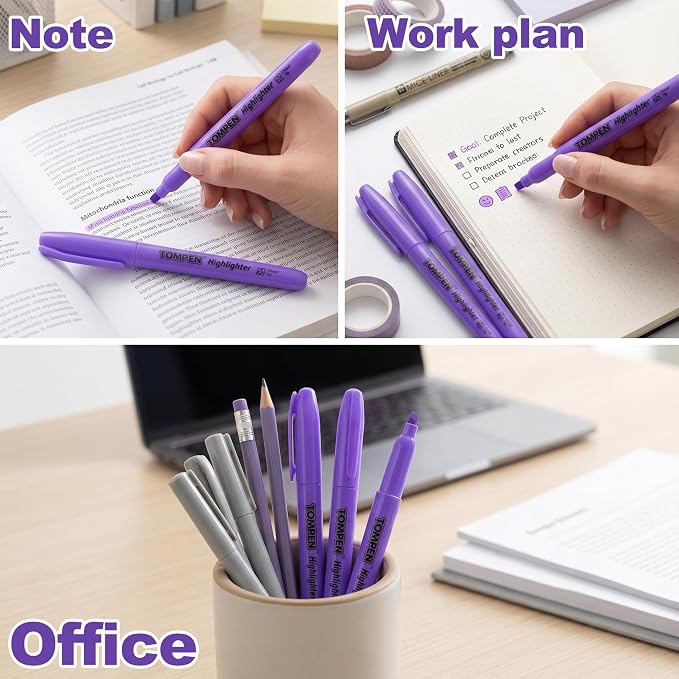 Highlighters Purple 48 Pack,Bible Highlighters No Bleed–Bulk Chisel Tip Highlighter Markers Set for School,Office,Study,Journaling–Smear-Free,Quick Dry–Fluorescent Pens for Teachers Students