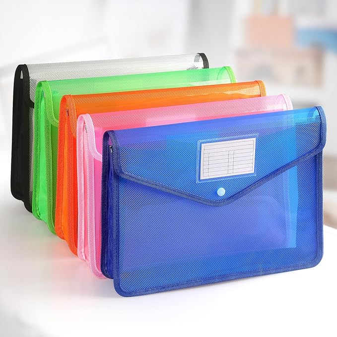 Tamaki Plastic Expanding File Folder, Fit Letter/A4 Size, Blue, 1 Pack | Transparent envelopes with Snap Closure, No Dividers, Large Capacity