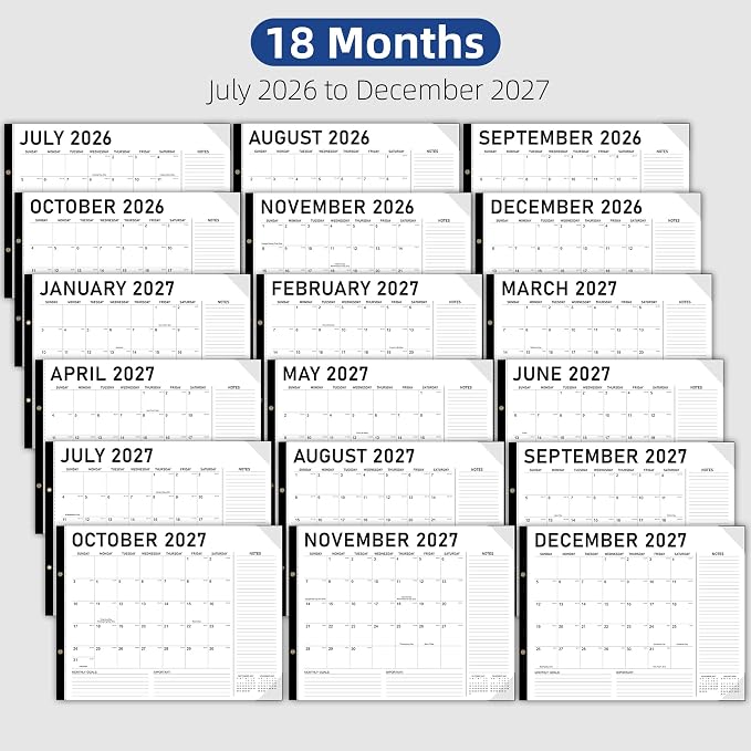 Tcamp Desk Calendar 2026-2027 Large 22 x 17 Inches from July 2026 to December 2027, 18 Months Extra Large Desktop Monthly Calendar Pad for Home School Office