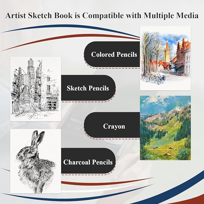 Ankkol 9x12 Sketch Book, Top Spiral Bound Sketchbook,100 Sheets_68lb/100gsm | Art Sketch Pad for Kids, Adults, Beginners, Artists, Acid-Free Sketch Paper, Thick Drawing Paper, Hardcover, Perforated Pages