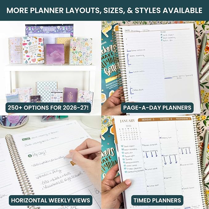 bloom daily planners 2026-2027 Hardcover Academic Year Goal & Vision Planner (July 2026 - July 2027) - 13 Months Agenda - Monthly & Weekly Calendar Organizer - 7.5" x 9" - Eucalyptus, White