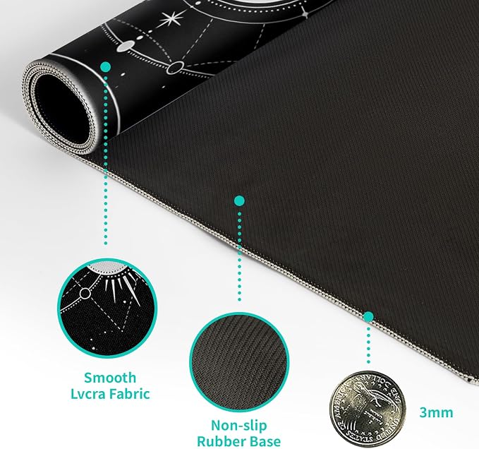 Sun Moon Gaming Mouse Pad Black Large Mouse Pad for Keyboard and Mousepad Desk Mat with 3mm Non-Slip Base and Stitched Edge for Gaming and Office Computer Mat Protector Mat 27.6x11.8 Inch