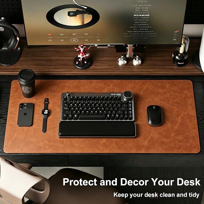 Distressed Leather Desk Mat - Non-Slip PU Leather Desk Pad Protector - Large Waterproof Mouse Pad Computer Keyboard Desk Mat Desk Accessories for Office & Home (Brown, 23.6"x15.7")