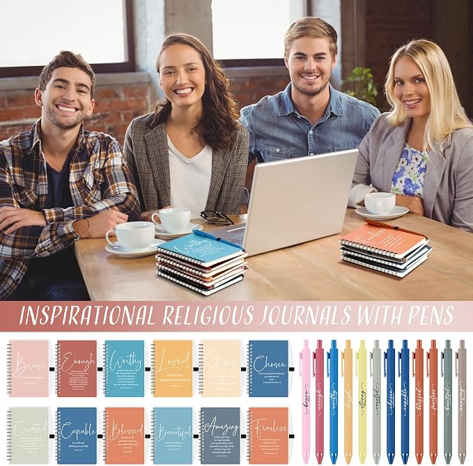 Kosiz 48 Sets Christian Gifts Bulk Christian Notebooks with Pens Inspirational Prayer Journals Bulk A6 Spiral Small Notepads for Women Men Church Members Bible Study Groups (Bright Color)