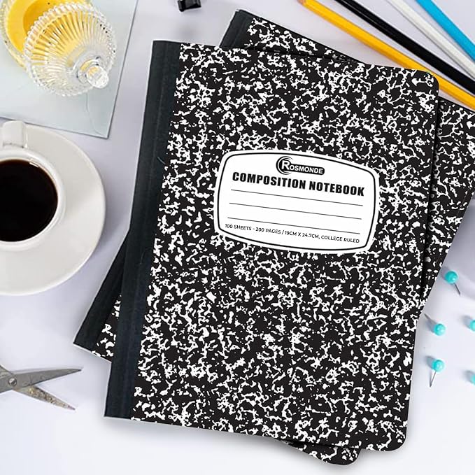 Rosmonde 5000 Pack (Pallet) Composition Notebook Bulk, College Ruled Sheets, 100 Sheets (200 Pages), 9-3/4 x 7-1/2, Bulk Supplies for Schools, Black Marble Notebooks, 4-7 Days Transit