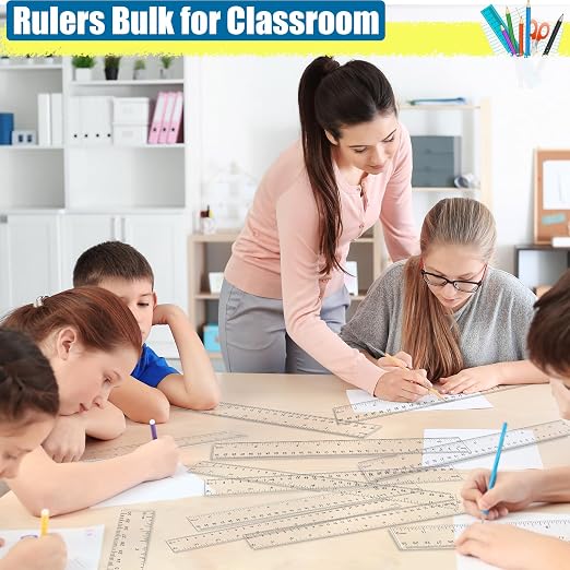 32 Pack Clear Ruler 12 Inch Bulk with Centimeters and Millimeters, Metric Rulers Measuring Drawing Tool for Kids, Ideal Back to School Office Home Supplies