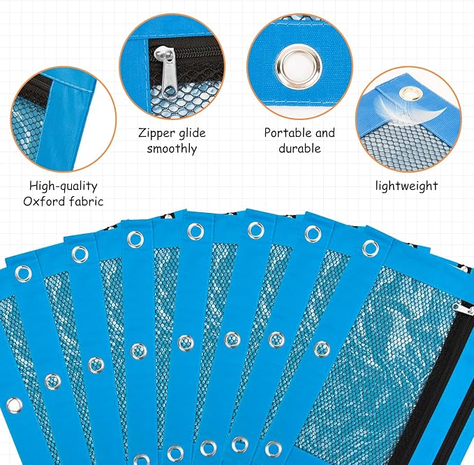 IKAYAS 3 Pack Pencil Pouch for 3 Ring Binder, Zipper Bags for Classroom, Box Case for Storing School Students Teacher Supplies, Sky Blue
