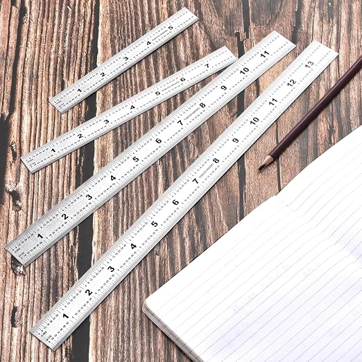 6-Pcs Stainless Steel Ruler Set ā 6", 8", 10", 12", 14", 16" Precision Metal Rulers with Inch & Metric Graduations ā 1/64", 1/32", mm & 0.5mm Markings ā for Workshop, Office, Sewing & DIY