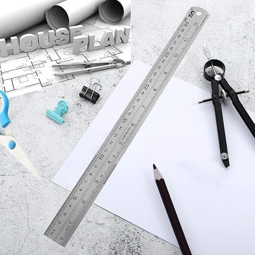 YouOKLight Stainless Steel Ruler 2-Pack, 12 Inch & 30 cm Metal Ruler Dual Scale, Flexible Yet Durable Metric and Imperial for Drawing, Engineering, Sewing, School, Office – Silver