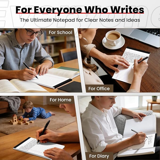 12pcs Small Note Pads, White Notepads 5x8 College Ruled Notebook, Writing Pads 5 x 8, Legal Pads, Pad Paper Perforate Notebooks for Work, Message, School, Office Supplies,30 Sheets/Pack