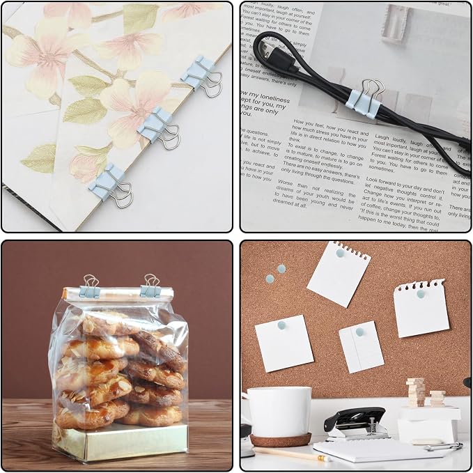 Office Supplies Set, Paper Clips, Push Pins and Binder Clips Set with Box for Office, School and Home(Light Blue)