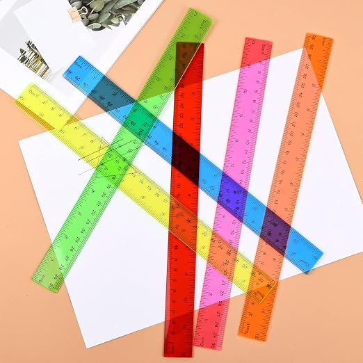 Unjoo Clear Plastic Ruler 12 Inch Straight Rulers, Assorted Colors (8 Pack) | Shatterproof Ruler with Inches and Centimeters, Easy-to-Read Markings, Drafting Ruler for School Classroom, Home, or Office