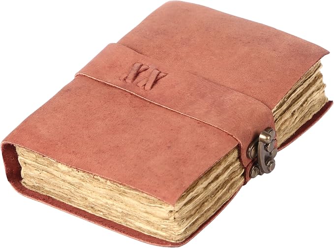 Vintage Leather Journal Handmade Buffalo Deckle Edge Paper – Leather Bound Journal for Women Men Vintage C-Lock Closure Ideal for Writing & Travel for Artists