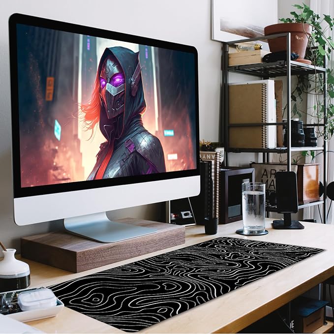 Large Mouse Pad, Big Desk Mat Large Office Desk Pad, Durable Extended Mouse Mat 31.5"x15.7" Mousepad with Non-Slip Rubber Base & Stitched Edge for Home Office Work, White Line
