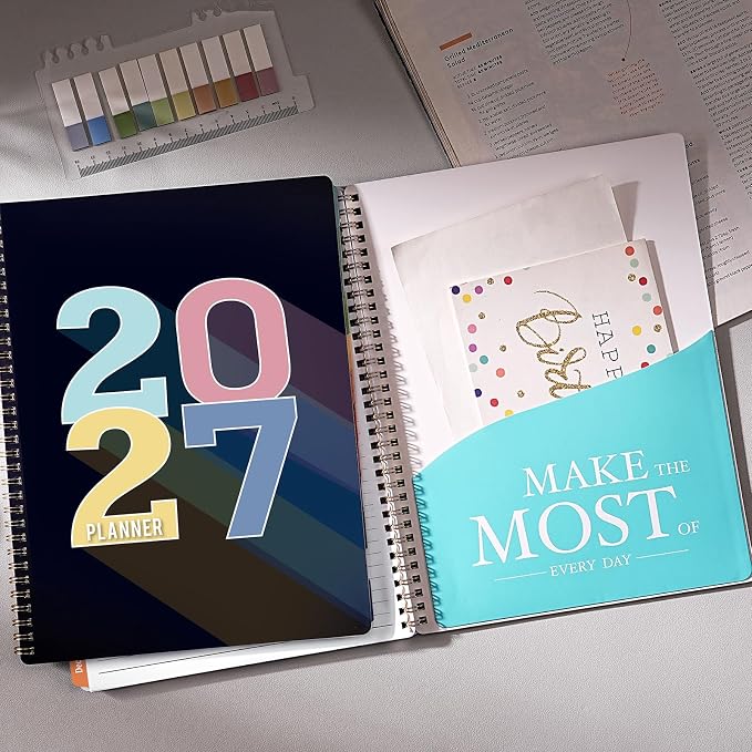 Planner 2027-2027 Calendar Planner, Jan 2027 - Dec 2027, 9" x 11" | 2027 Planner weekly and monthly with Colourful Tabs, Inner Pocket, Premium Paper, Twin-wire Binding
