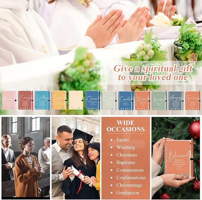 Kosiz 12 Sets/24 Pcs Christian Gifts Bulk Prayer Journal Scripture Notebook, Bible Pen (Classic,Morandi)