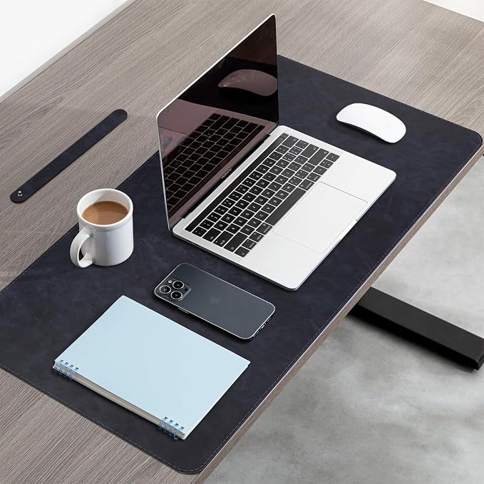 CHEERYGOO Leather Desk Pad Protector, Mouse Pad, Office Desk Mat, Non-Slip PU Leather Desk Blotter, Laptop Desk Pad, Waterproof Desk Writing Pad for Office and Home 31.5"x 15.7" L Dark Blue
