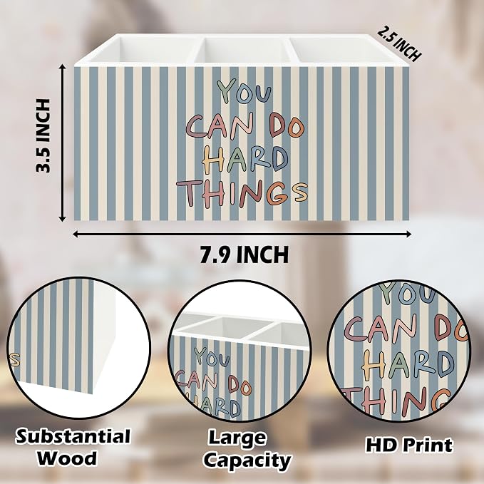 Boho Classroom Inspirational Pen Pencil Holder Organizer for Desk, You Can Do Hard Things Motivational Wooden Box Signs Decorations for Home Office Desk Tabletop, Inspirational Gifts for Women