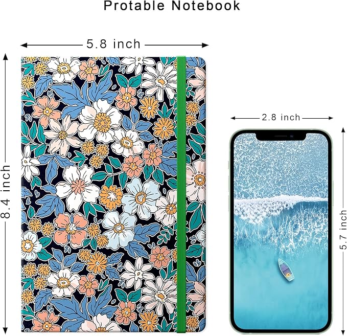 Lined Journal Notebook, Hardcover Journal for Women, Medium 5.7 x 8.4 in, 160 Pages Thick Paper, Cute Aesthetic Floral A5 Ruled Notebook for Journaling Writing Work School Office, Purple Flower