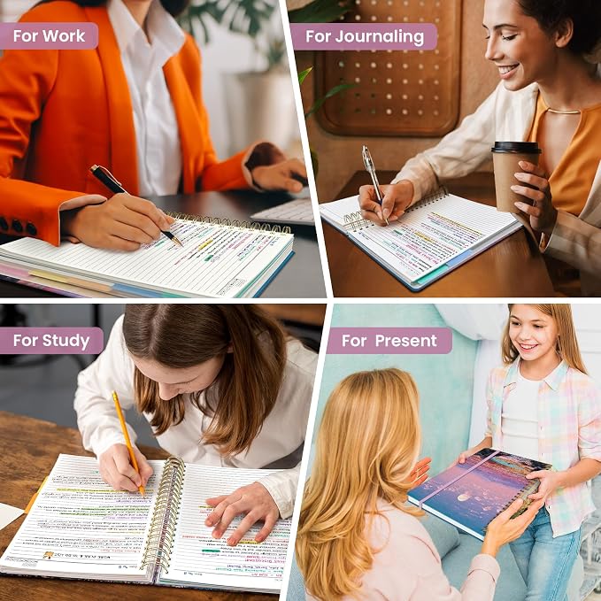 Large Lined Spiral Journal for Women Cute Hardcover 5 Subject Notebook for Work 8.5" x 11" with Removable Dividers & Tabs, College Ruled, 280 Pages Aesthetic Journal for Work, School & Note Taking, Lunar Basin
