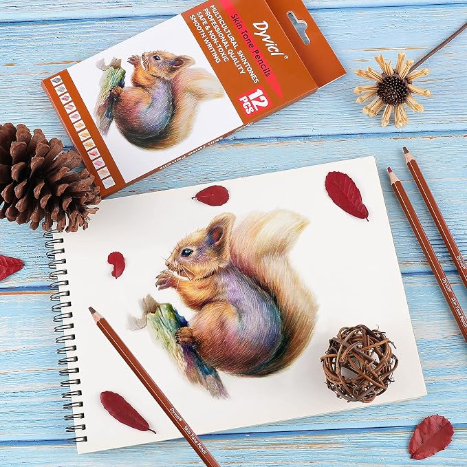 Dyvicl Skin Tone Colored Pencils for Adult Coloring, 12 Colors Art Pencils for Drawing, Sketching, Shading, Soft Core Colored Pencils for Adults, Kids, Beginners, Artists