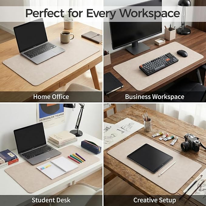 Premium Faux Leather Desk Mat & Tray Set,Innovative Cork-Look Printed Base,Gift Tube Packaging,Full-Desk Coverage,Non-Slip Desk Pad for Office Home(Warm Beige)