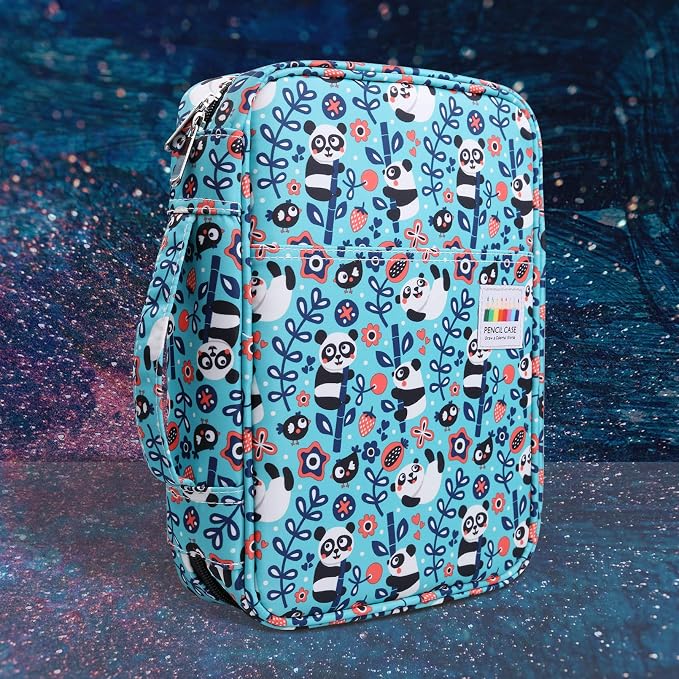 JAKAGO 220 Slots Colored Pencil Case Large Capacity Pen Holder for Artist Painter Zipper Organizer Bag for Marker Highlighter Storage Case for Office Sketch Travel Supplies (Panda)