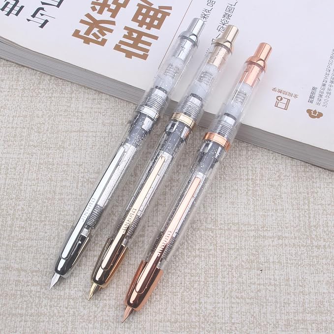 JINHAO 20 transparent Press Fountain Pen Retractable EF/F Nib Plastic with Clip Writing Ink Converter
