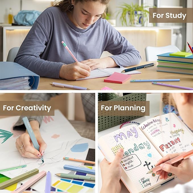 Cute Pencil Case With Supplies, 39 PCS Aesthetic Stationery Set with Pencil Pouch, 6 Black Ink Gel Pens, 12 Pastel Highlighters, 5 #2 HB Pencils, 4 Mechanical Pencils, Back to School Supplies - Beige