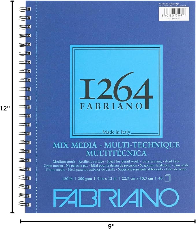 Fabriano 1264 Mixed Media Pad, 9" x 12", 120 lb.